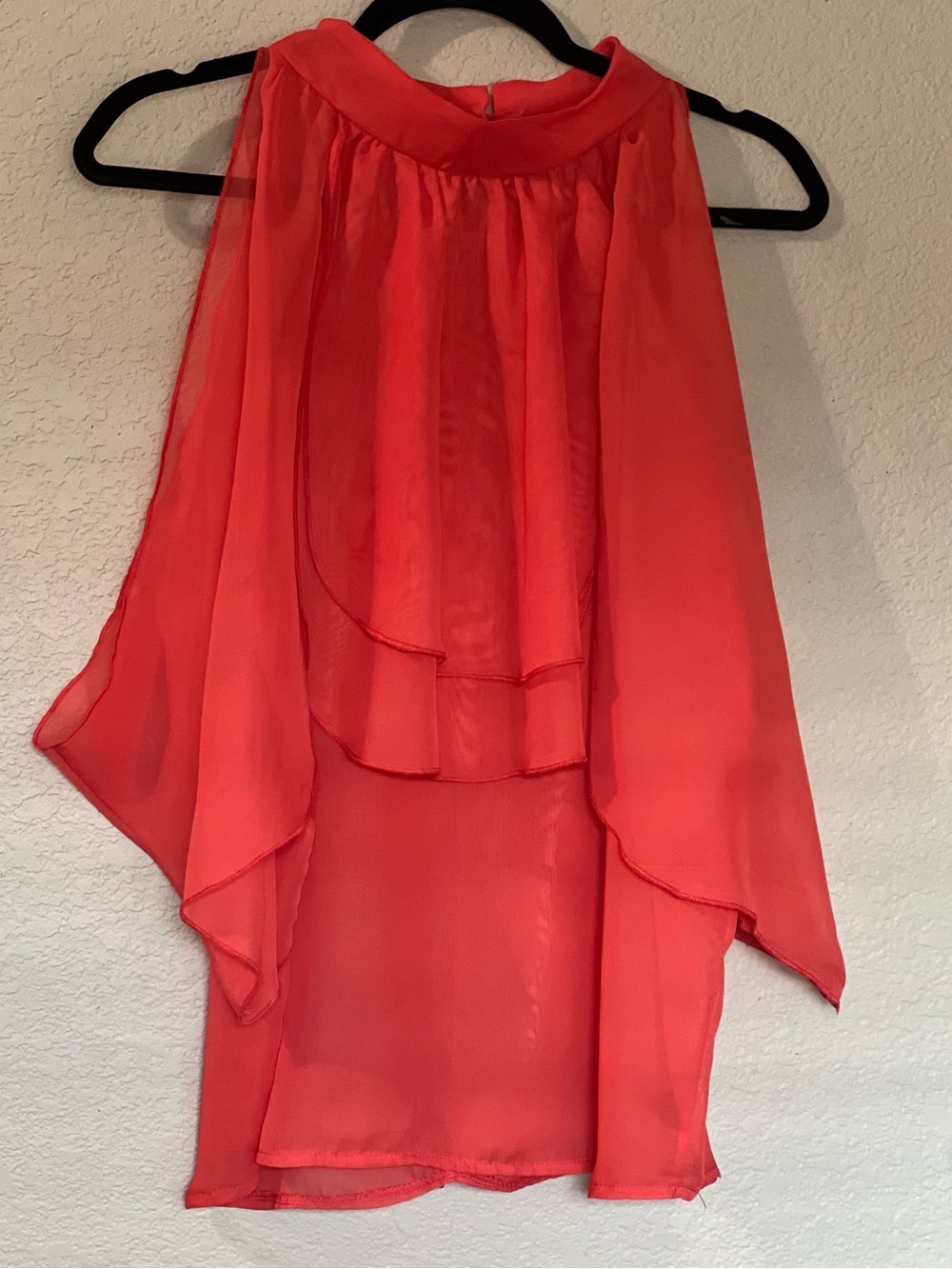Allegra K Coral Chiffon Cape Sleeve Blouse Size Large Elegant Layered Top SUMMER
